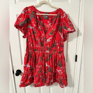 Anthropologie Red and Green Floral sommerset mini dress